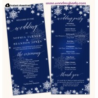 Snowflakes Wedding Program tea length,Winter Wedding Program template,(152)